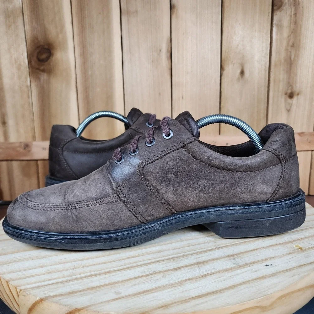 Ecco Fusion II Tie Lace Up Shoes Mens 10 44 Brown Leather Casual Walking Moc Toe